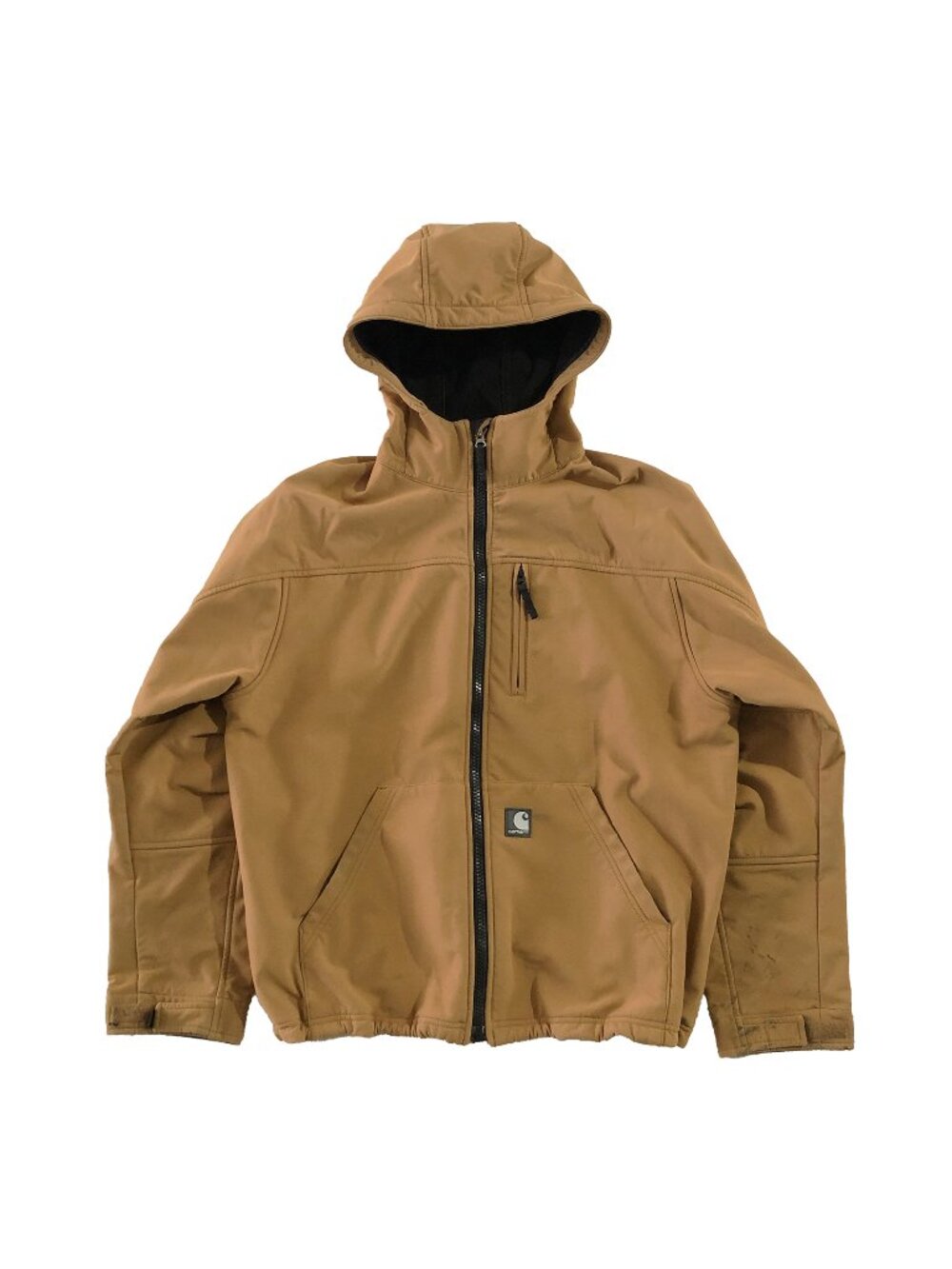Vtg Carhartt J182 Jacket L Brown Softshell Active Hooded Fleece Lined Workwear